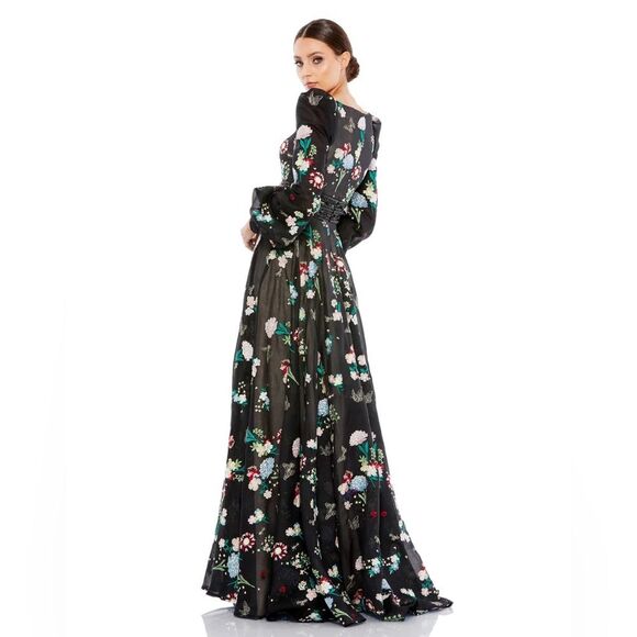 Mac Duggal | 79361 Embroidered Bishop Sleeve V Neck Flowy Gown Size 12 NEW - Picture 4 of 13